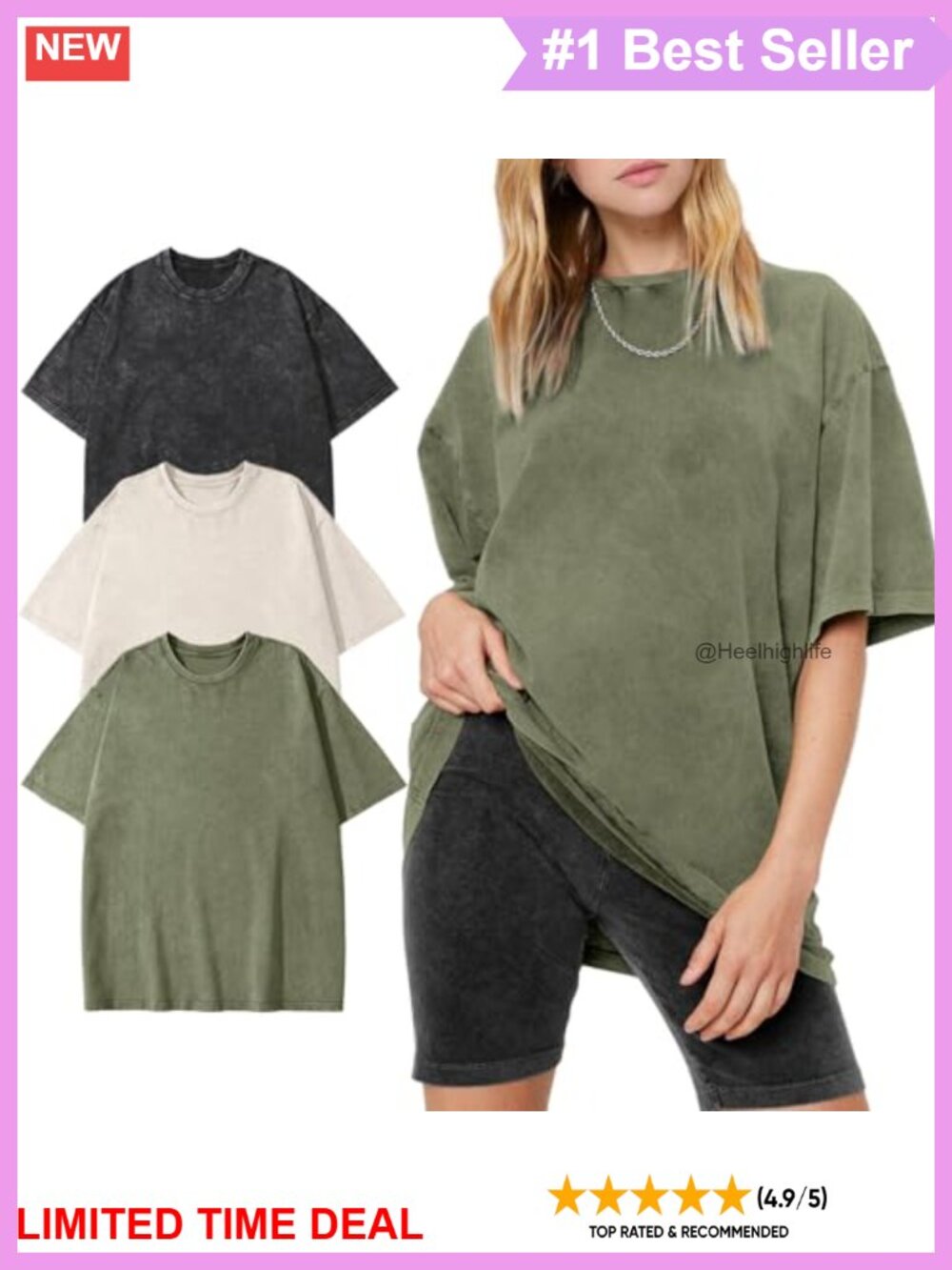 Washed Cotton Oversized Drop Shoulder Crewneck Baggy Gym Tee Top